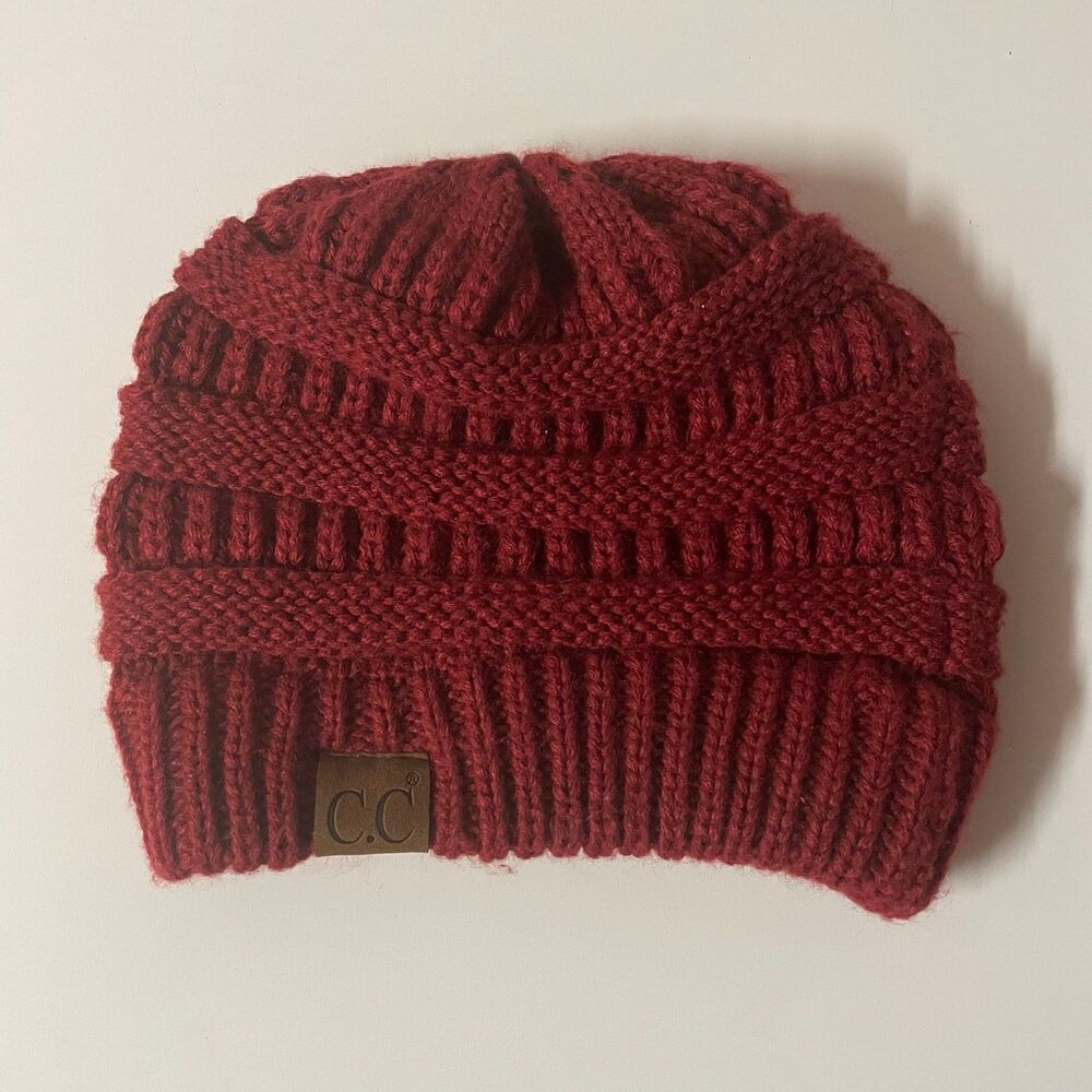 CC Burgundy Knit Beanie One Size GUC